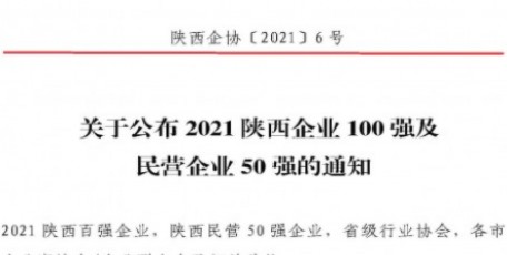 2021陜西100強企業(yè)、陜西民營50強企業(yè)及2012-2021連續(xù)十年入圍陜西100強企業(yè)名單