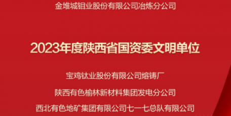 陜西有色金屬集團5家權(quán)屬企業(yè)榮獲“2023年度陜西省國資委文明單位（標兵）”稱號